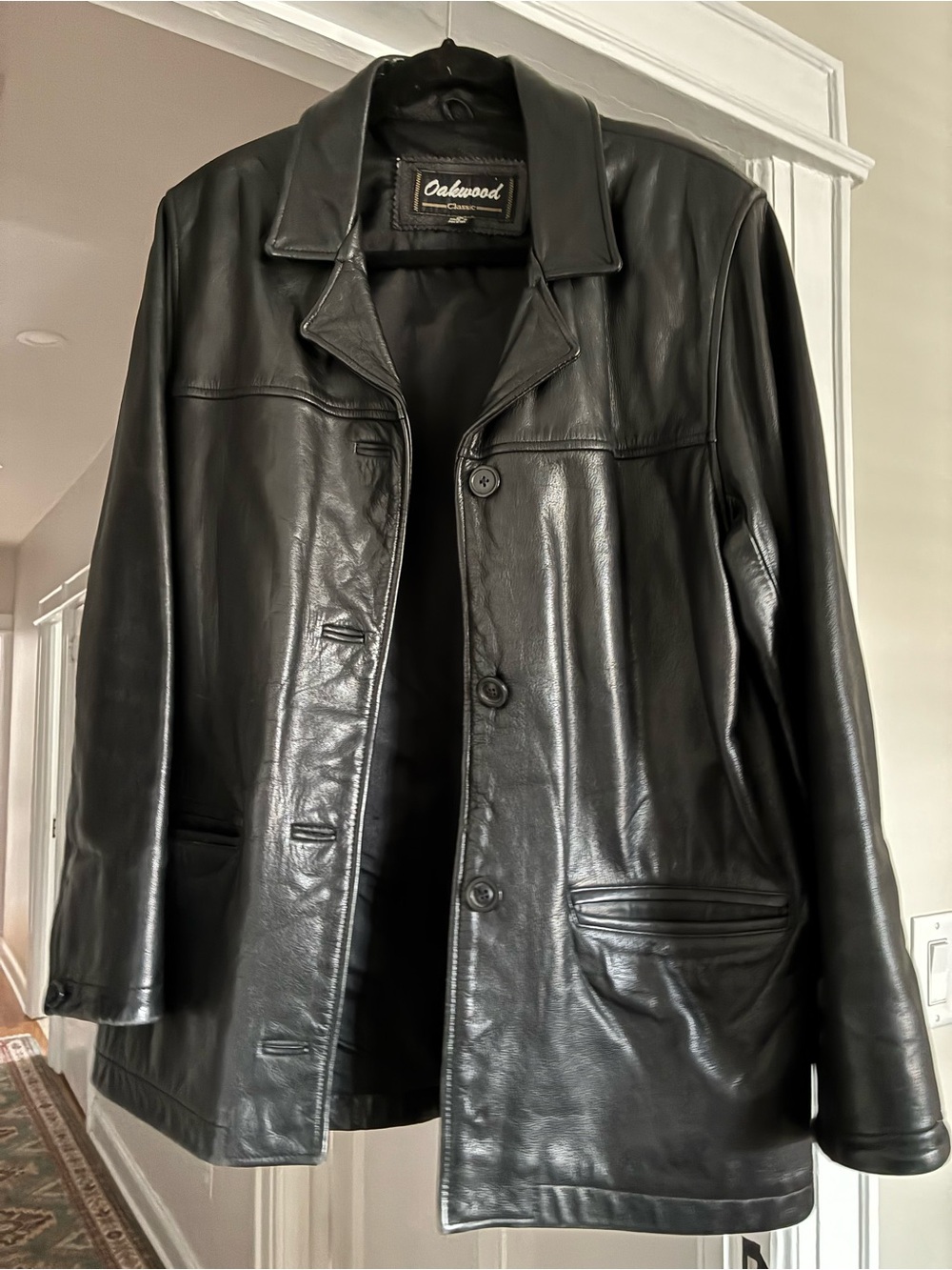 Oakwood Vintage Men's Black Leather Button-Front Jacket